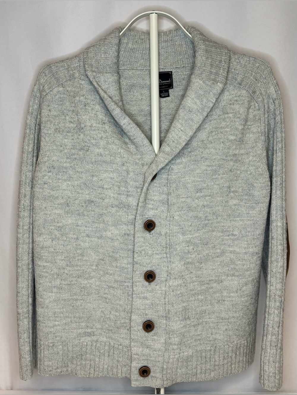 7 Diamonds Wool Blend Cardigan L Grey Patches Heritage Cabin